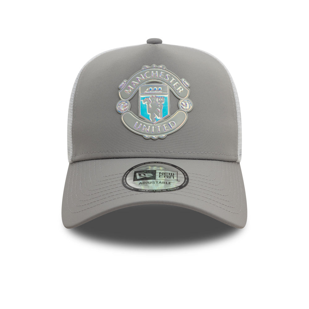 Manchester United FC Hat - Iridescent Graphite Grey EPL 9Forty A-Frame Trucker Snapback Cap - New Era
